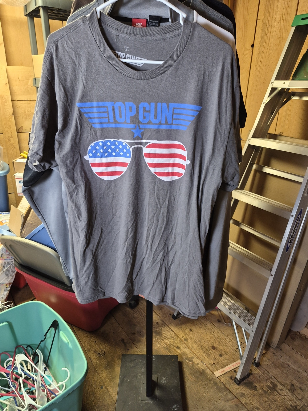 Ripple Junction Top Gun Graphic Tee in Gray with Red, White & Blue Bin 63